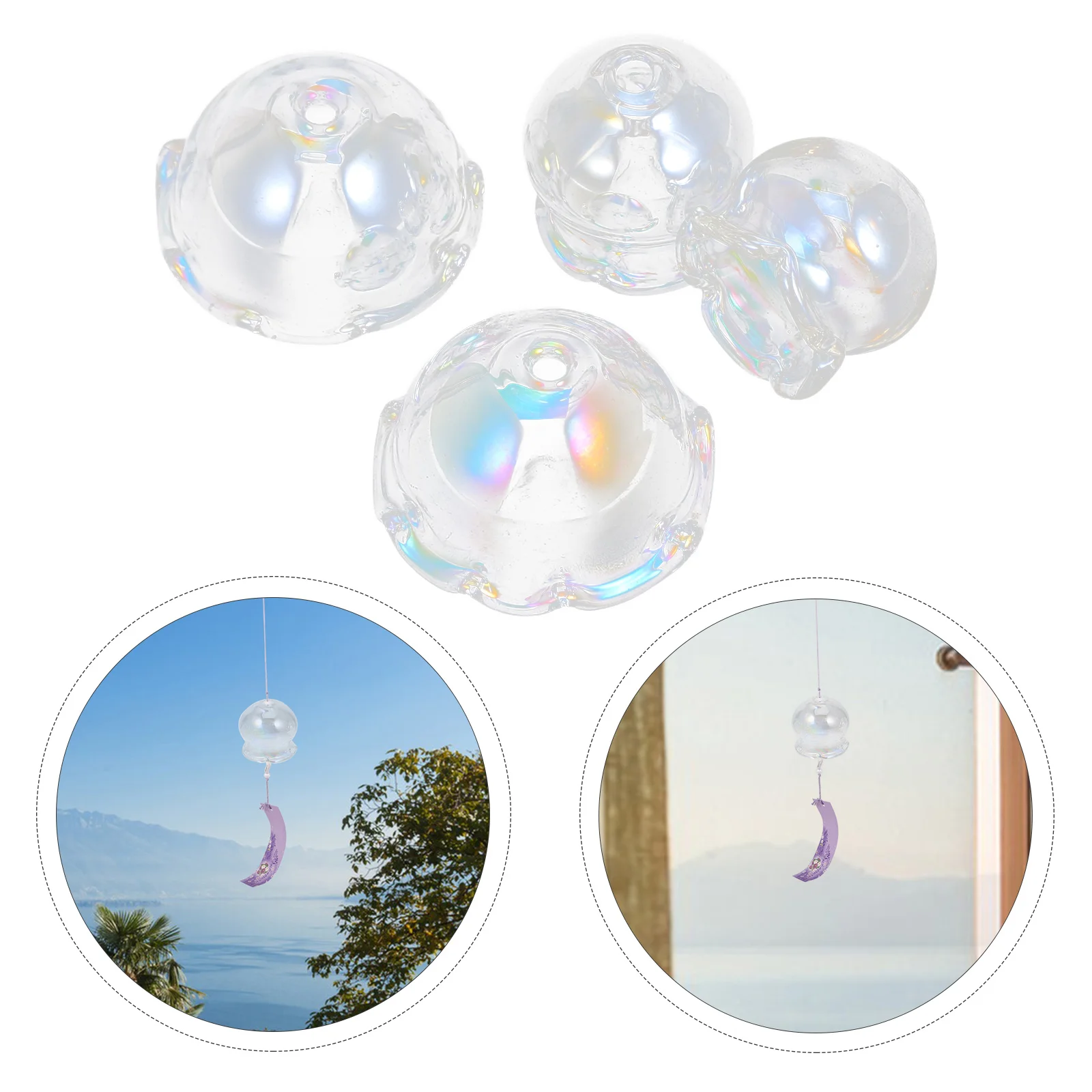 4 Pcs Wind Chimes Loose Beads Flower Charm Tulip Jellyfish Glass for Fishing Rigs Necklace Punch Hole