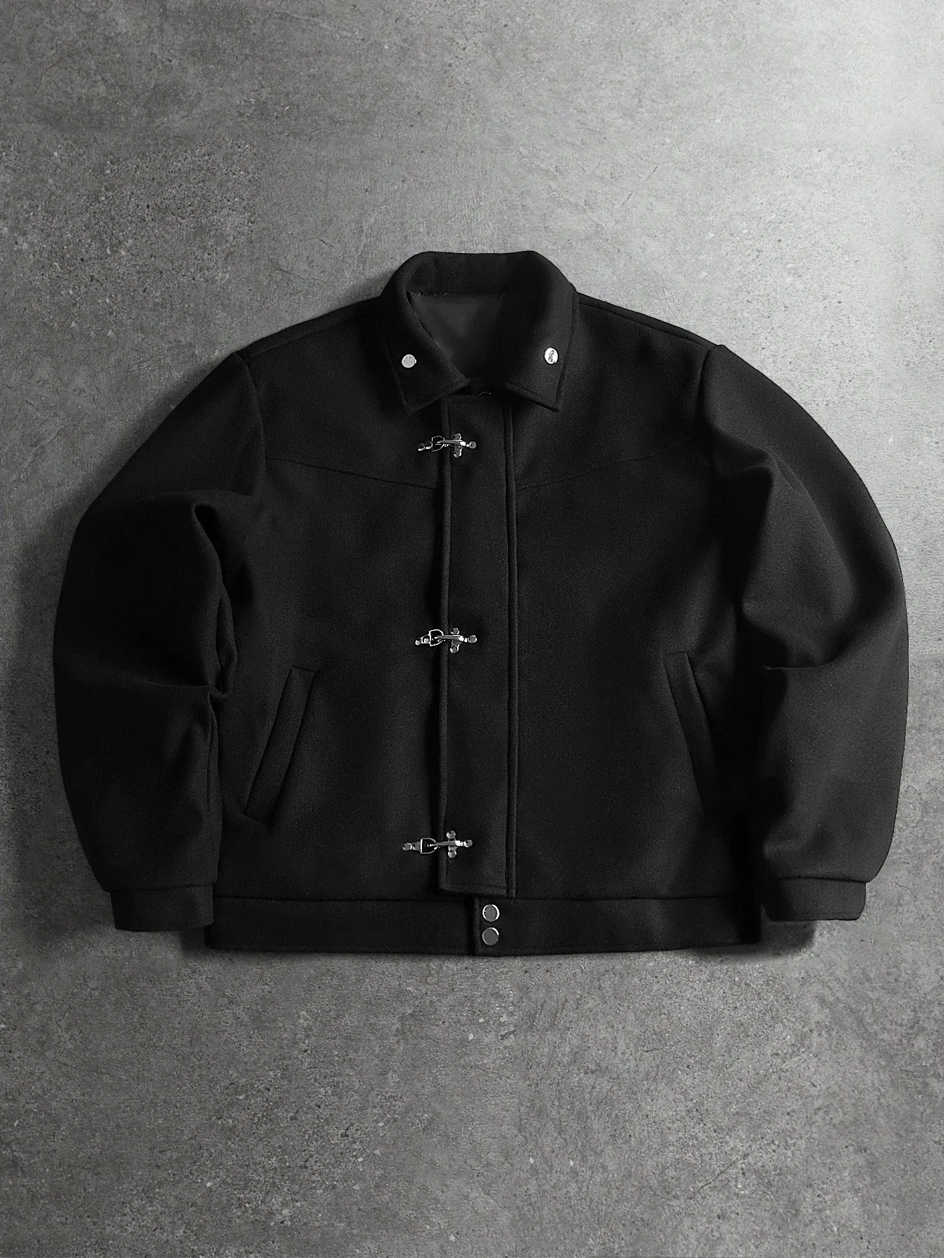 Women Aesthetics Lapel Collar Jackets Harajuku Metal Buckle Decor Long Sleeve Black Cropped Coat Trendy Casual Street Outerwears