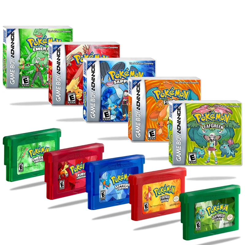 Pokemon GBA Real Clock Game Card LEAFGREEN Game Cartridge 32Mstorage+1M Flash Can Connect/play with NDS/GBA/NGC