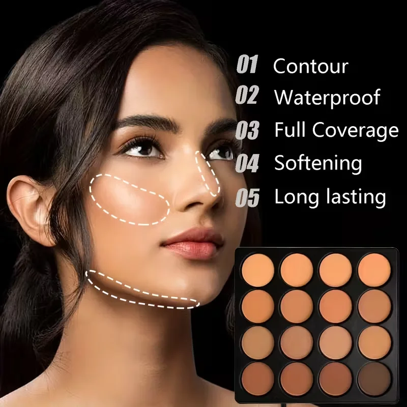 Tavolozza di polvere a 16 colori, tavolozza di evidenziatori e contorni, impostazione opaca a copertura totale e controllo dell'olio Trucco viso naturale a lunga durata