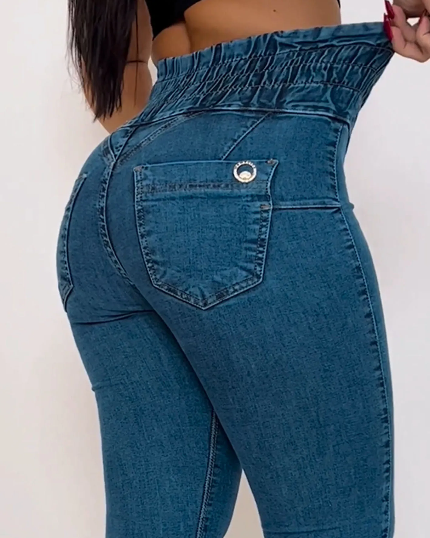 Jeans elásticos de cintura alta para moldar o corpo, aparador de coxas japonês, estilo anos 2000, bodysuit Y2K, adequado para qualquer lugar, 2024