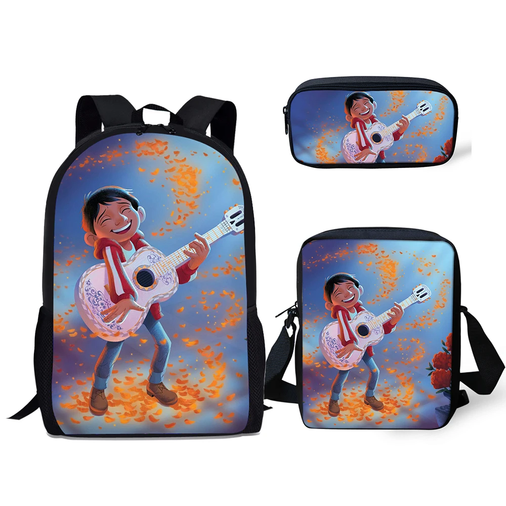 Classic COCO Music Skull Pattern 3D Print 3pcs/Set pupil School Bags Laptop Daypack Backpack Inclined shoulder bag Pencil Case