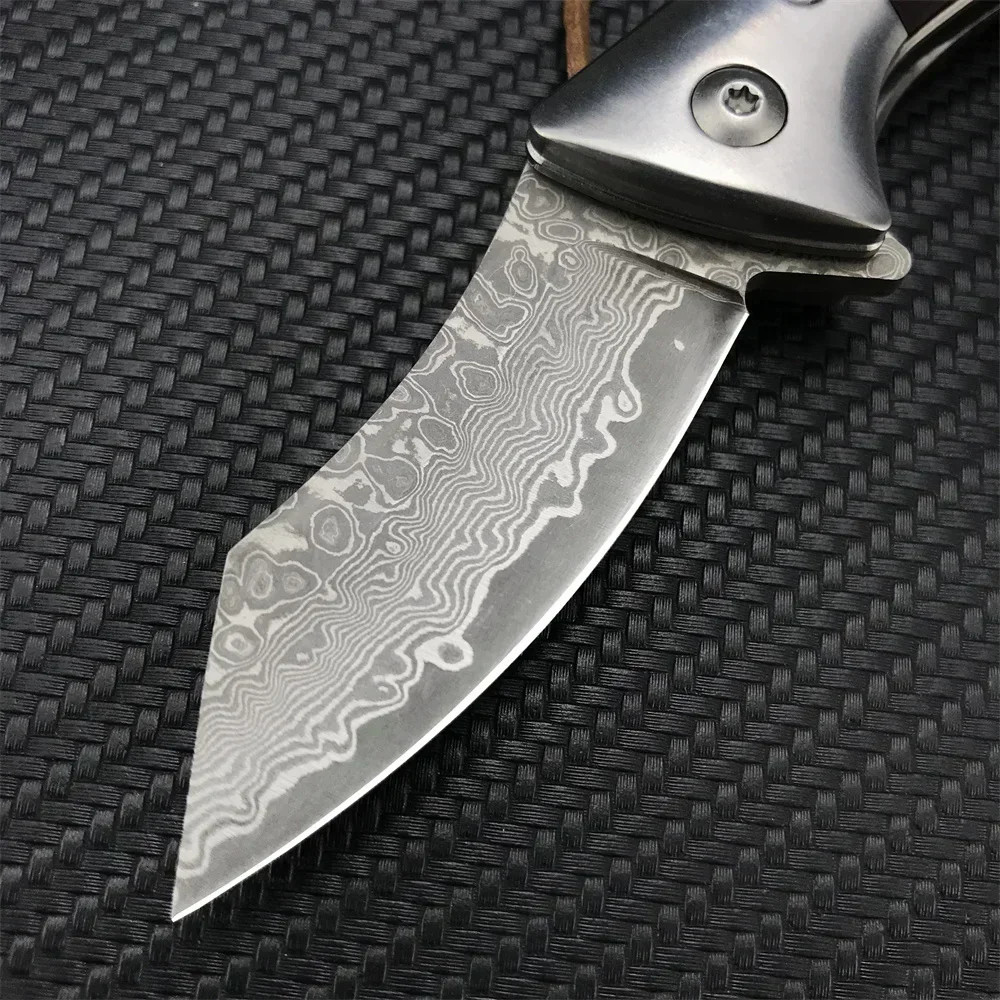 Damascus Steel Mini Pocket Folding Knife Wood Handle High Quality Tactical Knives Outdoor Camping Hunting Tool Collection Gifts