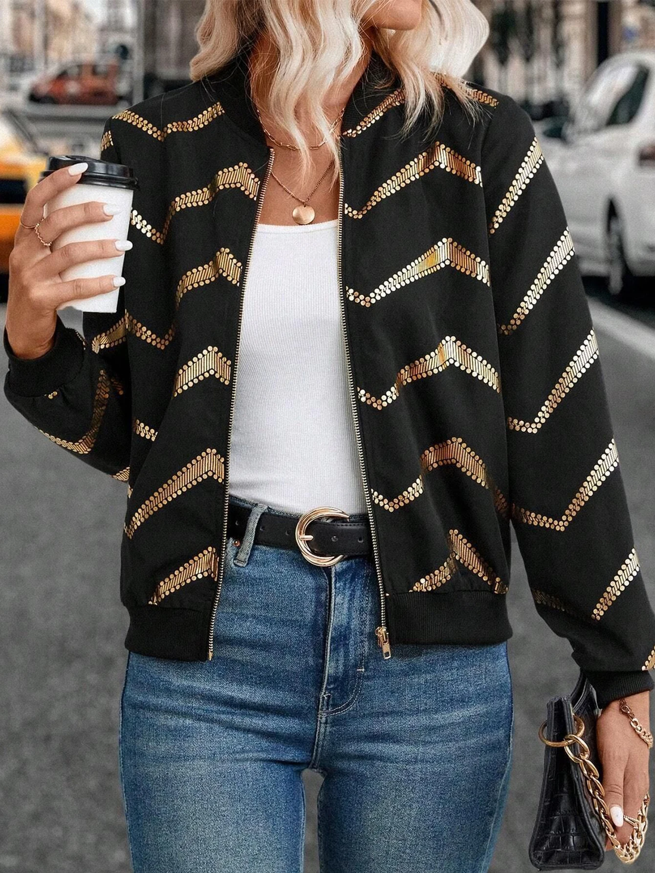 

Женская повседневная куртка с длинным рукавом и круглым вырезом, легкая осенняя спортивная куртка в приличные полосатые узоры