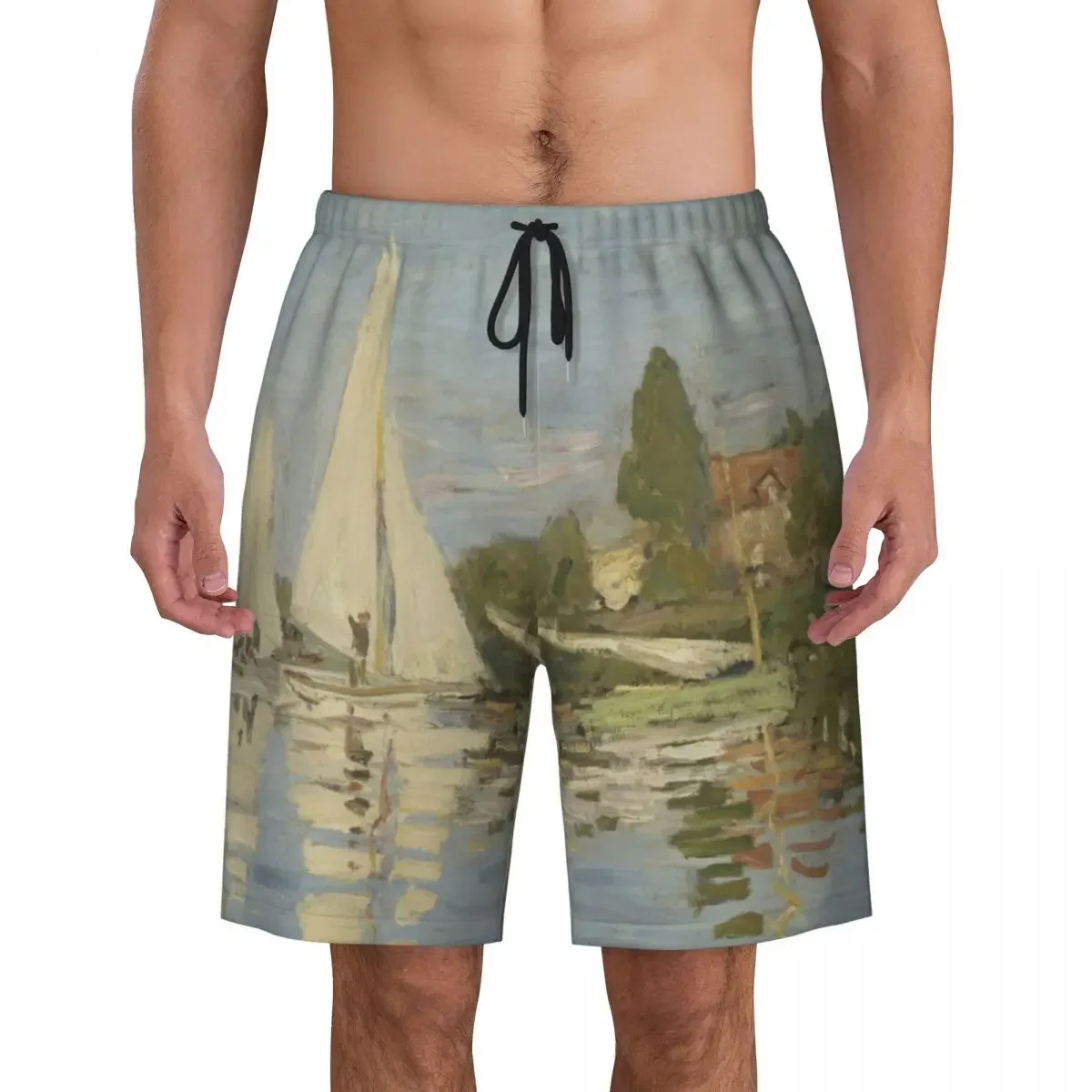 Regattas At Argenteuil By Claude Print Swim Trunks Quick Dry Swimwear Beach Board Shorts French Art Boardshorts