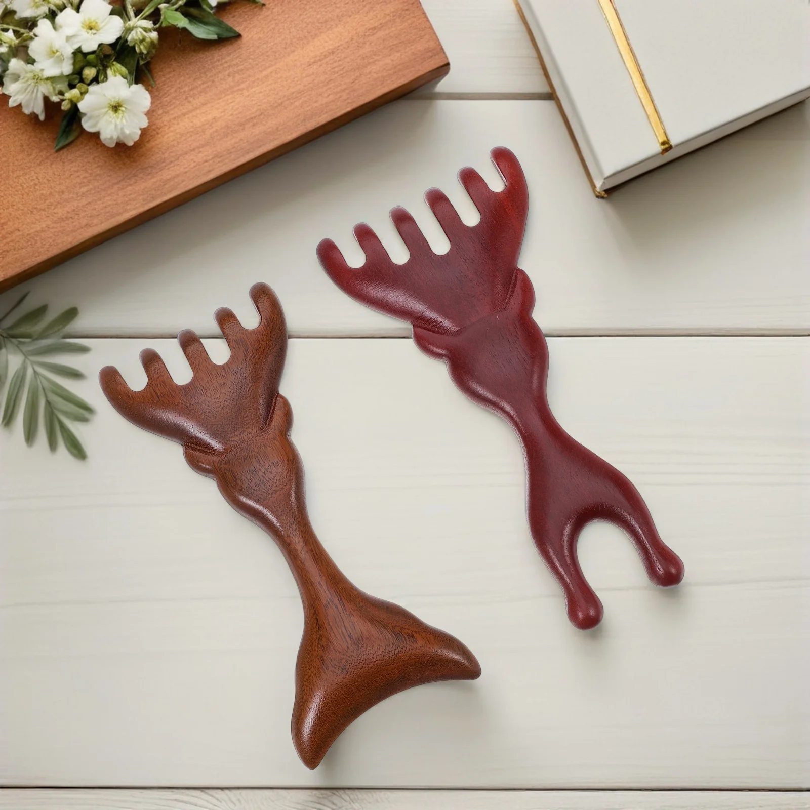 2 шт., массажная расческа из сандалового дерева с широкими зубьями, натуральный массажер для кожи головы, лица, носа, массаж волос, меридиан, деревянный массажер для кожи головы