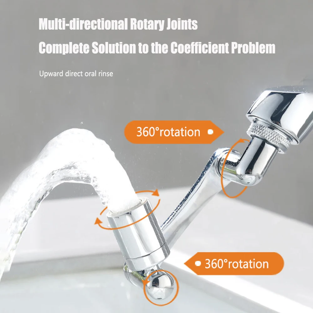 1080° Universal Rotation Faucet Sprayer Head Dual Effluent Washbasin Kitchen Robot Arm Extension Water Faucets Bubbler Nozzle