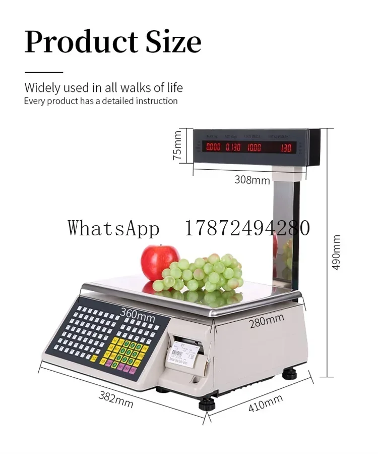 Price Computing Digital Scale with Barcode Printer - Retail Supermarket Weight Label Printing Tool