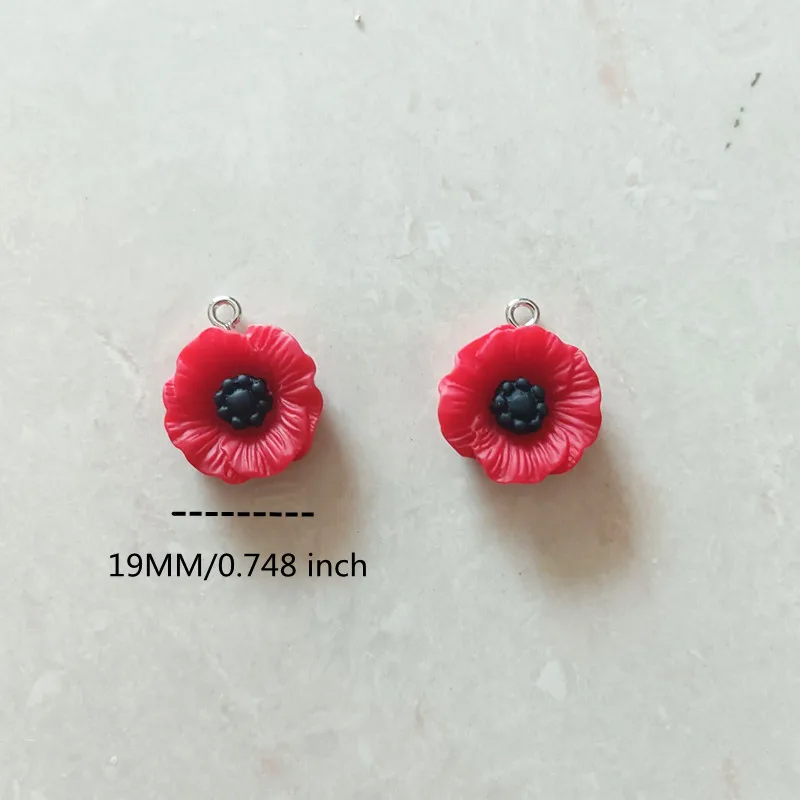 10Pcs  red poppy flower pendant 19MM Medium Poppy Flower charms for necklace earrings DIY jewelry pendant accessories