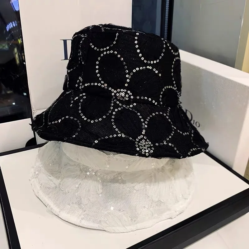 Ladies Temperament Lace Flowers Fisherman Hat Mesh Breathable Sun Hat Outdoor Sunscreen Sun Cap Shopping Leisure Basin Cap