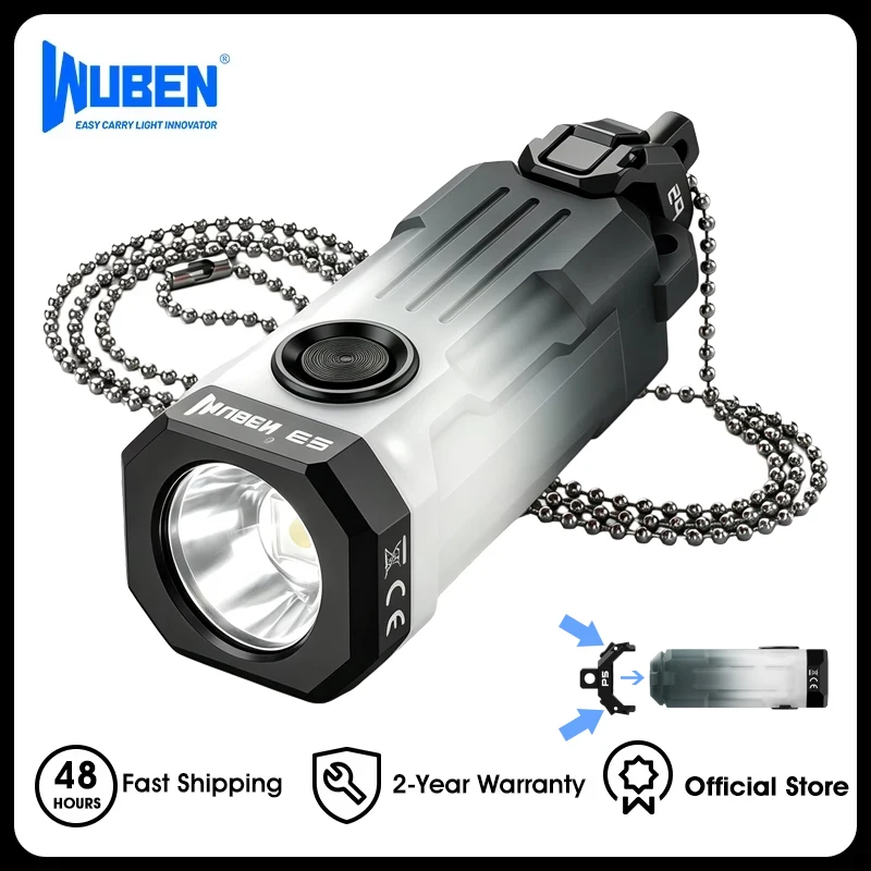 Wuben E2 EDC Flashlight with F5 Rechargeable Mini Keychain LED 3-in-1 Pocket Light Torch 150 Lumens Small Flashlights Powerful with Side and RGB Magnetic IP66 Flash Light for Camping Home Outdoor
