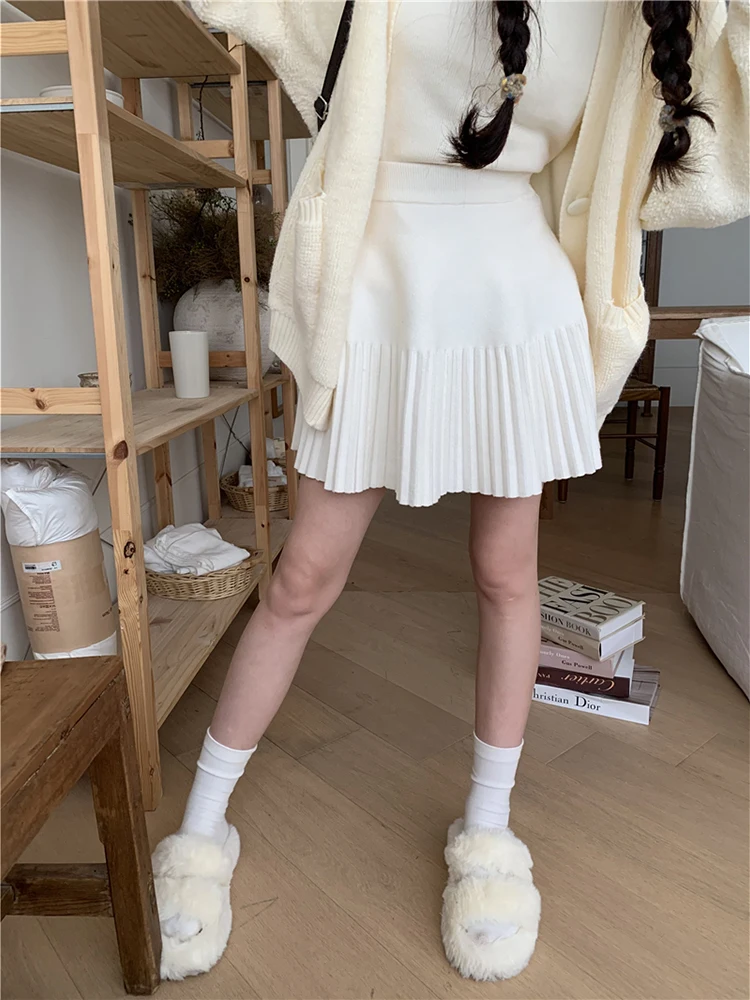 

Fashion Korean Skirt Women2023 High Waist Slim KnittedPleated Mini Skirts Temperament Clothes