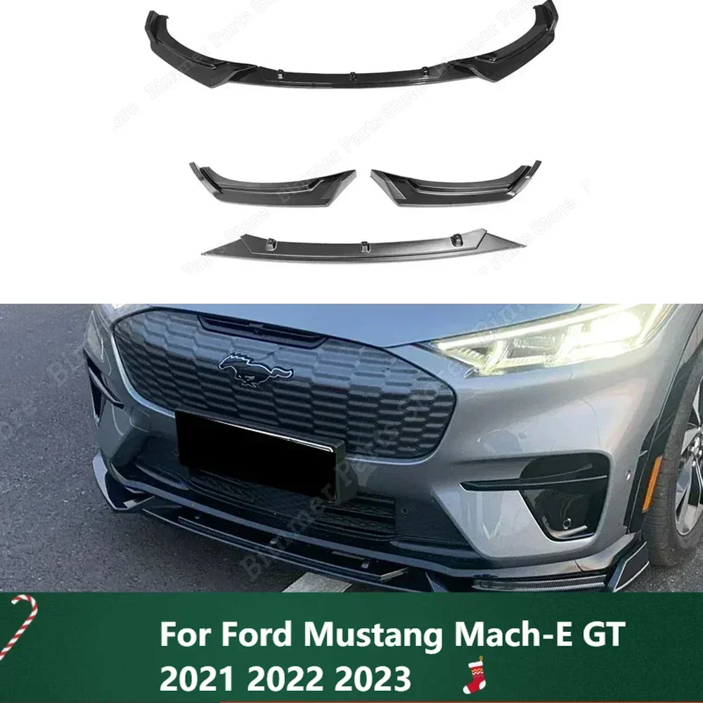 

New！3Pcs Front Bumper Splitter Lip Spoiler Body Kit Guard Gloss Black ABS Car Accessories For Ford Mustang Mach-E GT 2021 2022 2