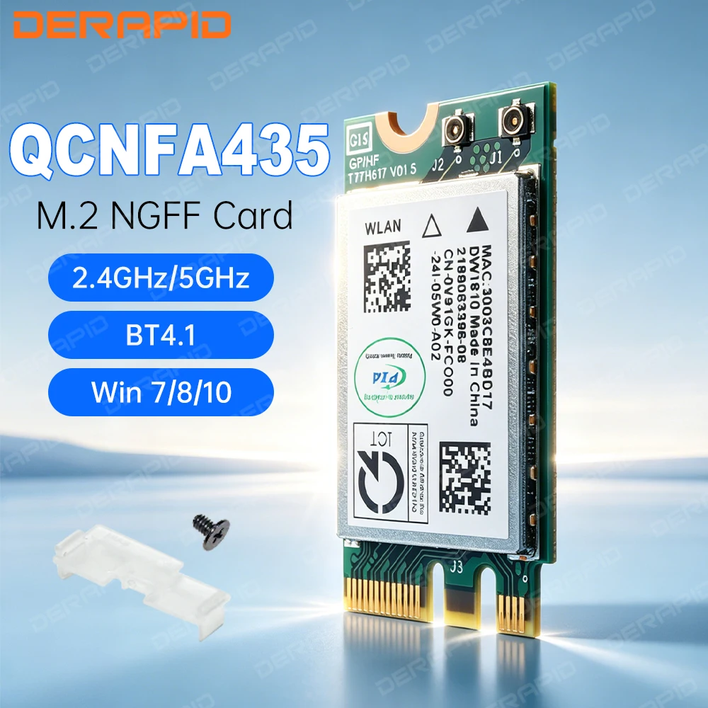 QCA9377 NGFF M2 Wireless WiFi Card 802.11ac Dual Band 2.4G 5G QCNFA435 Bluetooth 4.1 for Laptop Windows 10 11 Ultra Fast