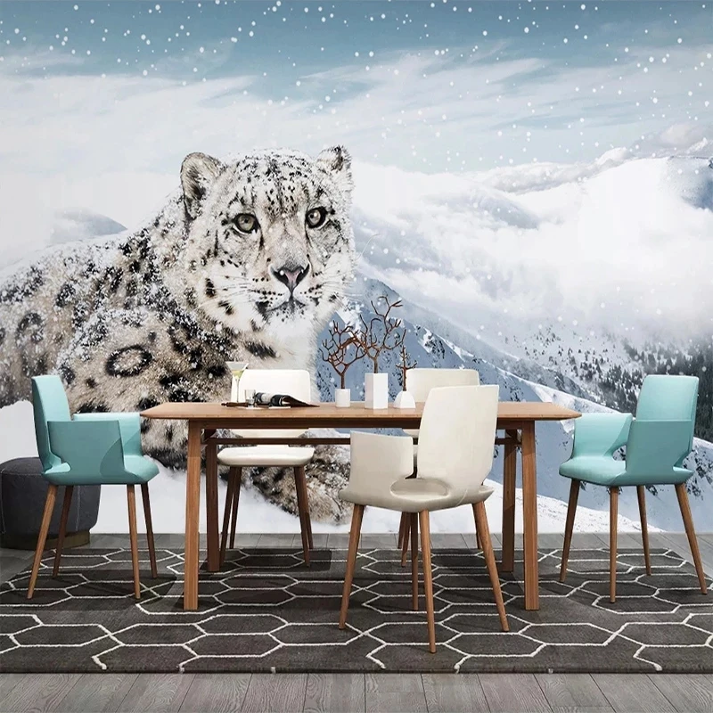 Custom 3D Poster Wallpaper Animal Leopard Snow Mountain Bedroom Mural Living room sofa TV background wall restaurant Hotel study
