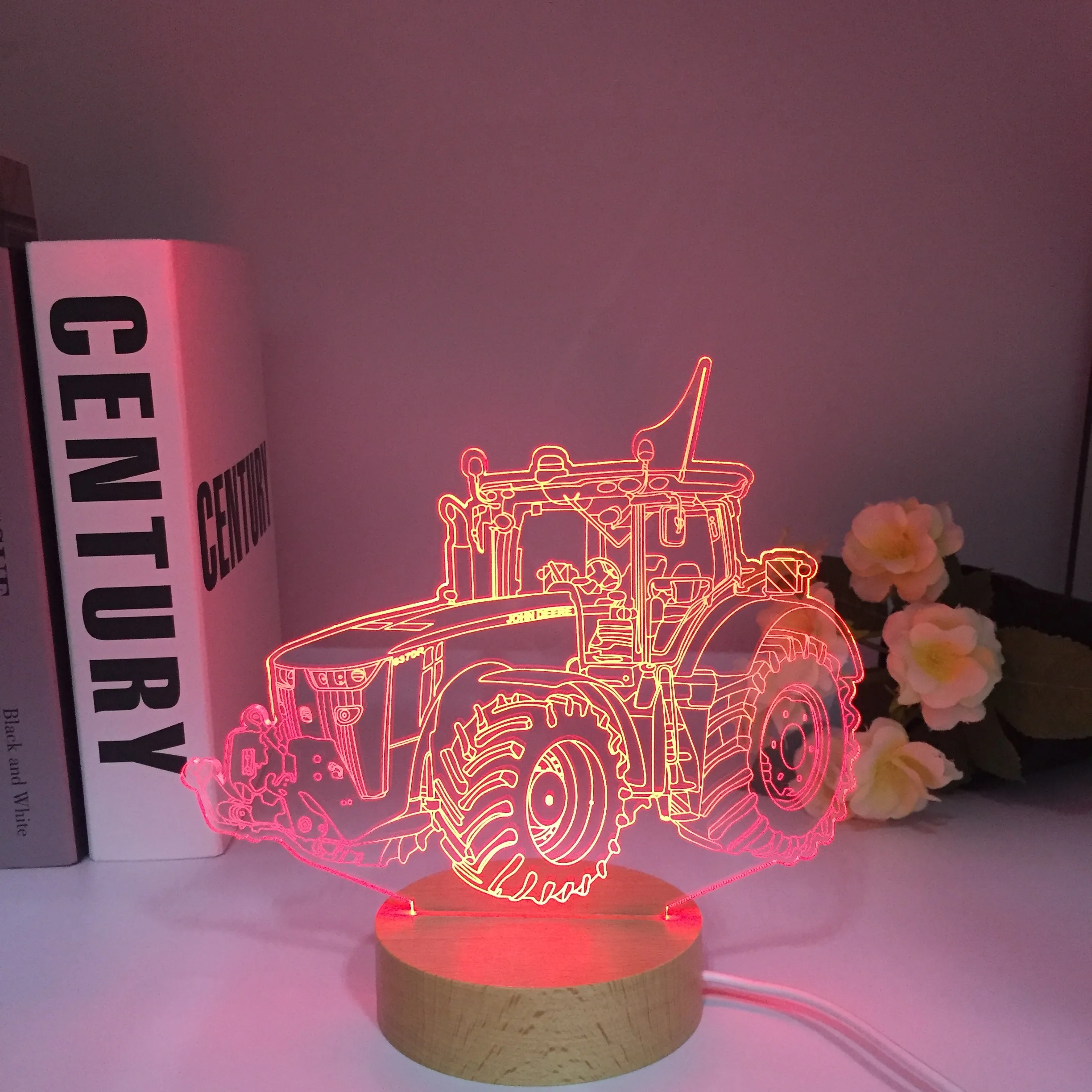 Tractor 3D Illusion Wooden Night Light Colors Changing Toy Lamp USB Charge Table Desk Bedroom Decoration Gifts for  Kids