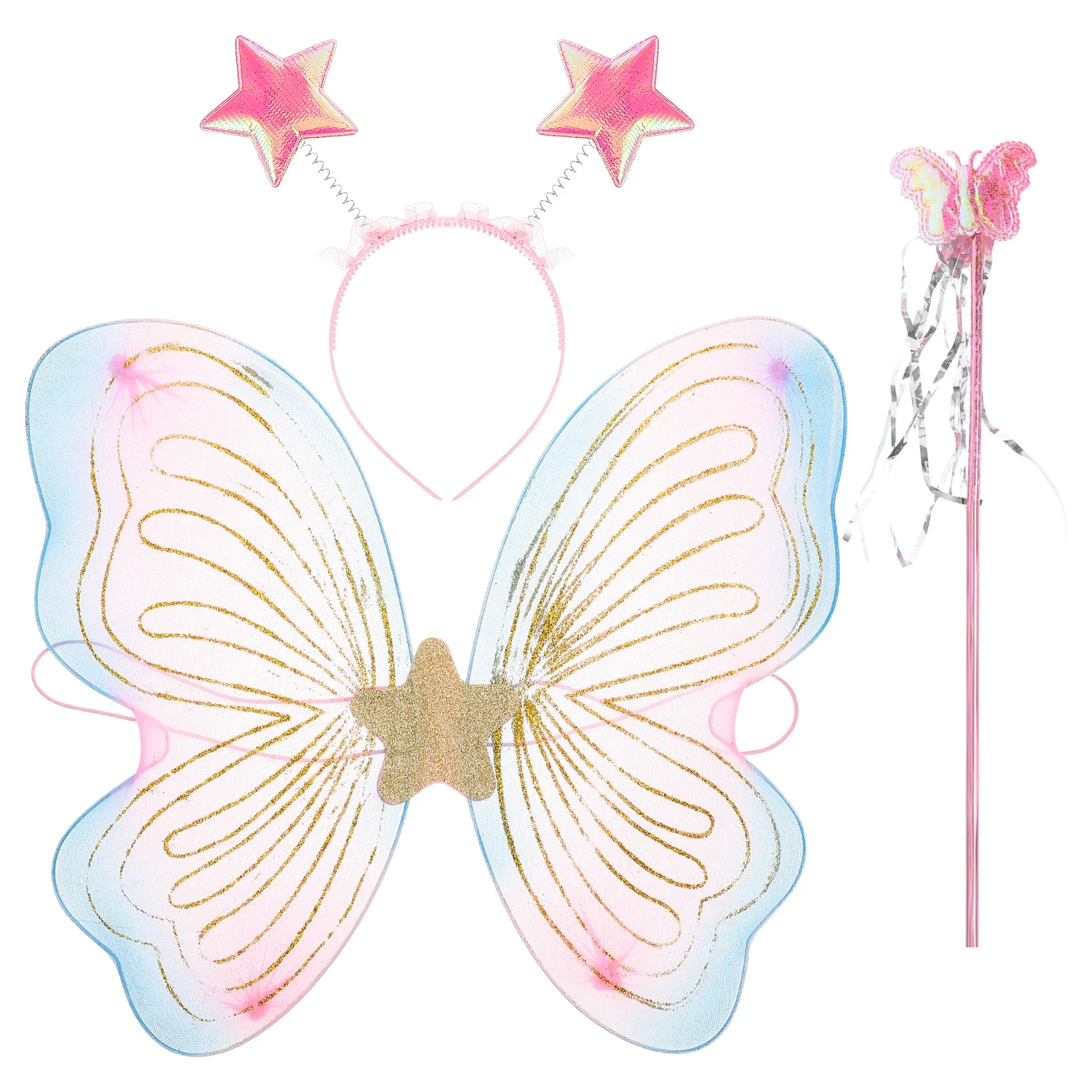 

1Set Butterfly Wing Costume for Girls Lightweight Dress Up Wings Headband Fairy Wand Kids Party Cosplay Halloween Performance