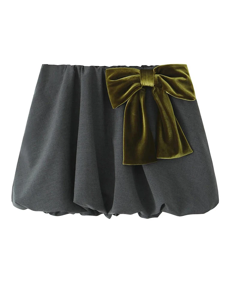 Gray Women's Mini Skirt with Bow Detail - Cute and Comfortable Bud Skirt