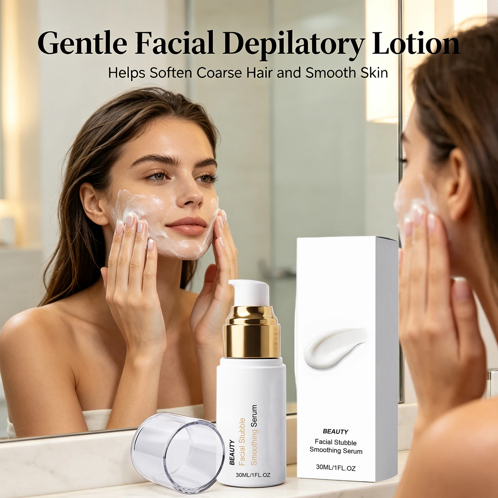 Facial Hair Removal Lotion Moisturize Soften Hair Remove Fuzz Shrink Pores Slow down Hair Growth Gentle Soothing Face Care Serum