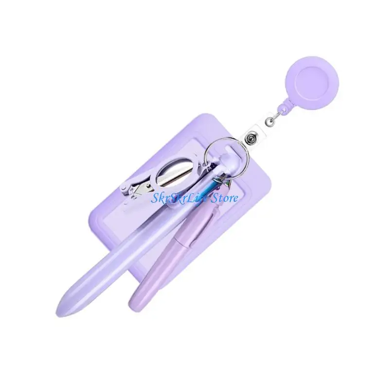 E65E Nurse Pen Retractable Badge Holder Set with Multicolored Pen Highlighter Marker