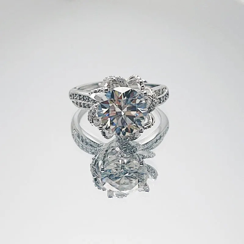 925 Sterling Silver Rose Fountain Moissanite Engagement Ring Promise Ring for Women 925 silver jewelry for party