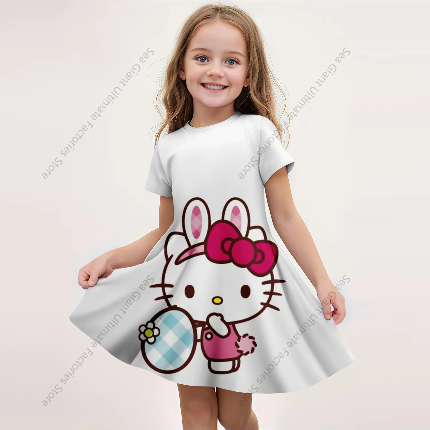 MINISO New Summer Girls Dress Fashion Cartoon Cute hellobyet & Melody abiti stampati in 3D abbigliamento da principessa a maniche corte per bambini