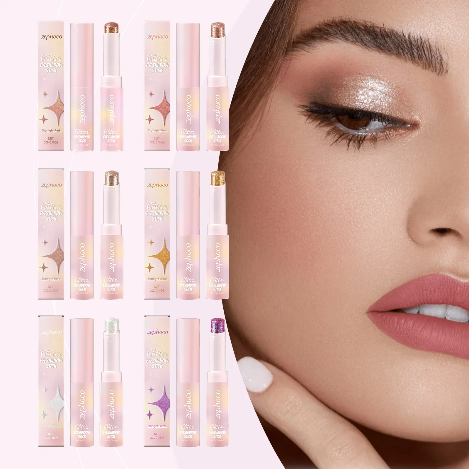 Wielokolorowa seria kryształowych cieni do powiek w sztyfcie z kremowym brokatem, wodoodporny i trwały przenośny cień do powiek w sztyfcie