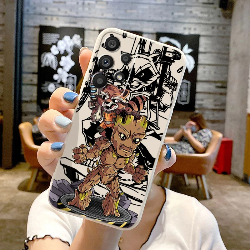 Marvel Rocket Bear Cartoon Cool Liquid Left Rope For Samsung Note 20 10 A54 A31 A14 A03 A22 A34 A04 A24 Ultra Plus 5G TPU