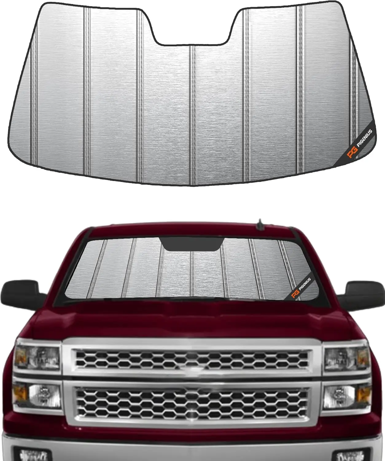 

Universal Truck Sunshade for 2014-2019 Models, Metallic Tech Solar Barrier with ADAS Cutout and Premium Storage Bag