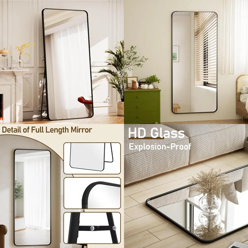 

Черное напольное зеркало в полный рост 71x26, закругленные углы, стоящее или наклонное, универсальное для домашних и косметических помещений.