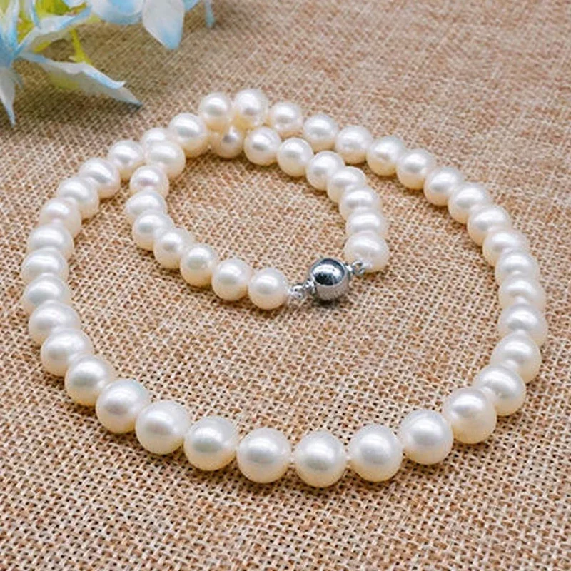 Natural Japanese Round Pearl Necklace AAAA7-8mm Beads White Pearl Necklace 16/18/23 inch 925s