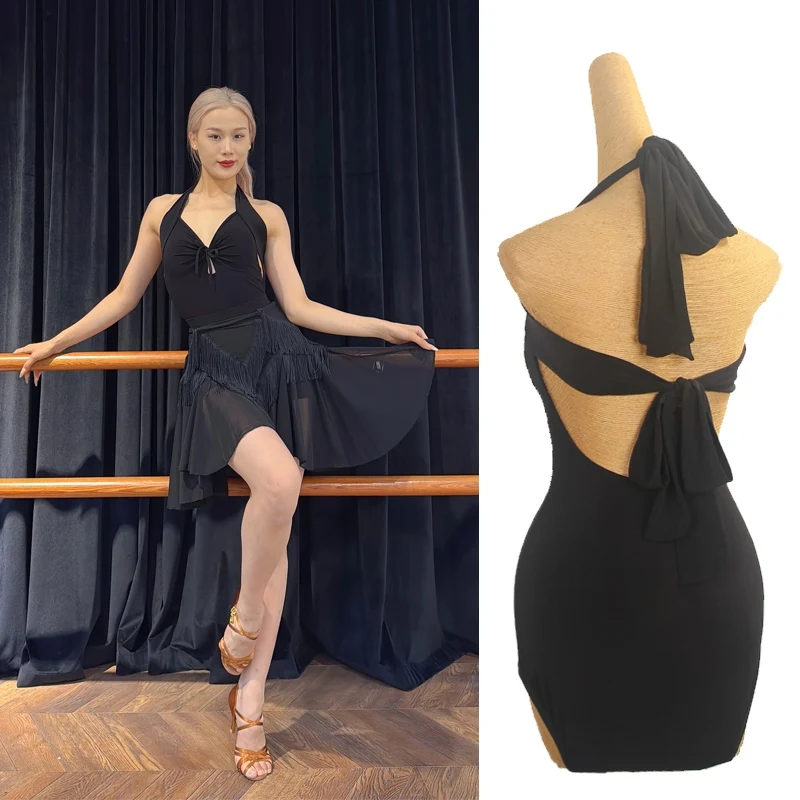 Latin Dance Jumpsuit Hanging Neck Tops Training Uniform Practice Chacha Rumba Tango Dress Adult Latin Performance Wear DQL9926