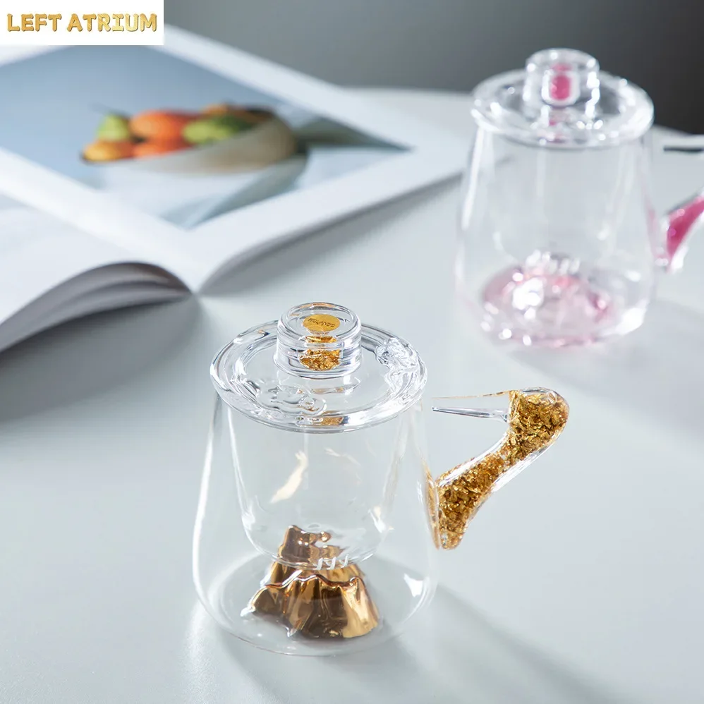 High-end water cup cute female high-value universal coffee cup premium feeling covered glass cup office mug