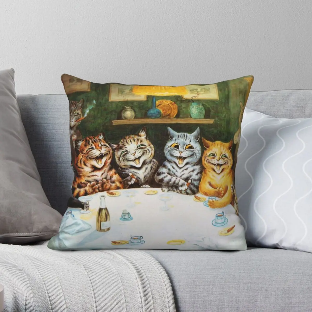 

Cat Party Square Pillowcase Polyester Linen Velvet Pattern Zip Decorative Throw Pillow Case Bed Cushion Cover