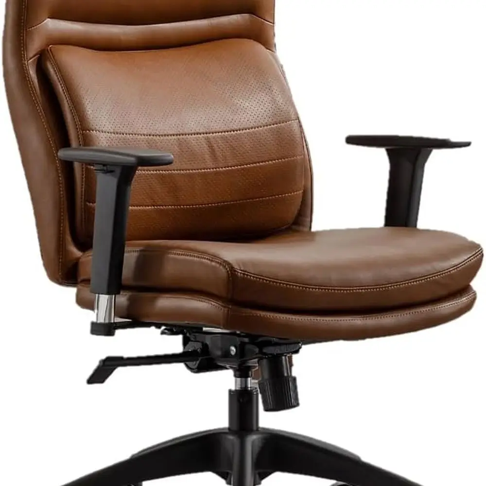 

Эргономичное коричневое кожаное настольное кресло с черной основой и удобным дизайном