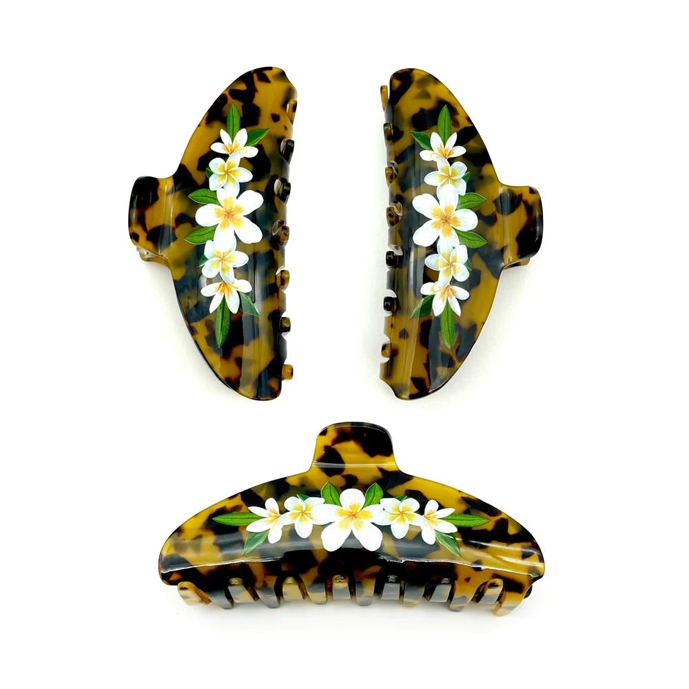 New Hair Claw Large Flower Leaf Printed Tortoiseshell Leopard Acetate Big Size Hair Clip For Women Hair Accessories