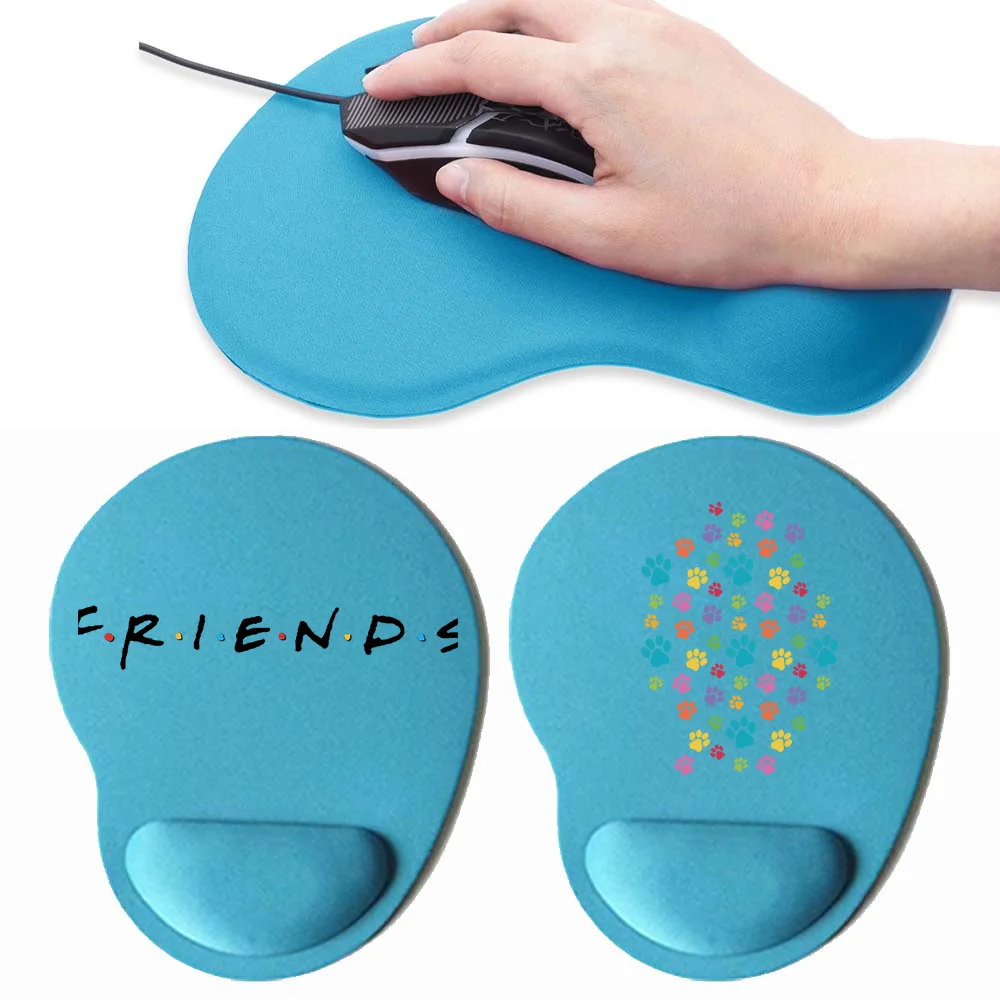 Wrist Mouse Pad Simple Blue Color Comfortable Thick Sponge Desk Mat Printing Friendship Series Office Desk Pad Gaming