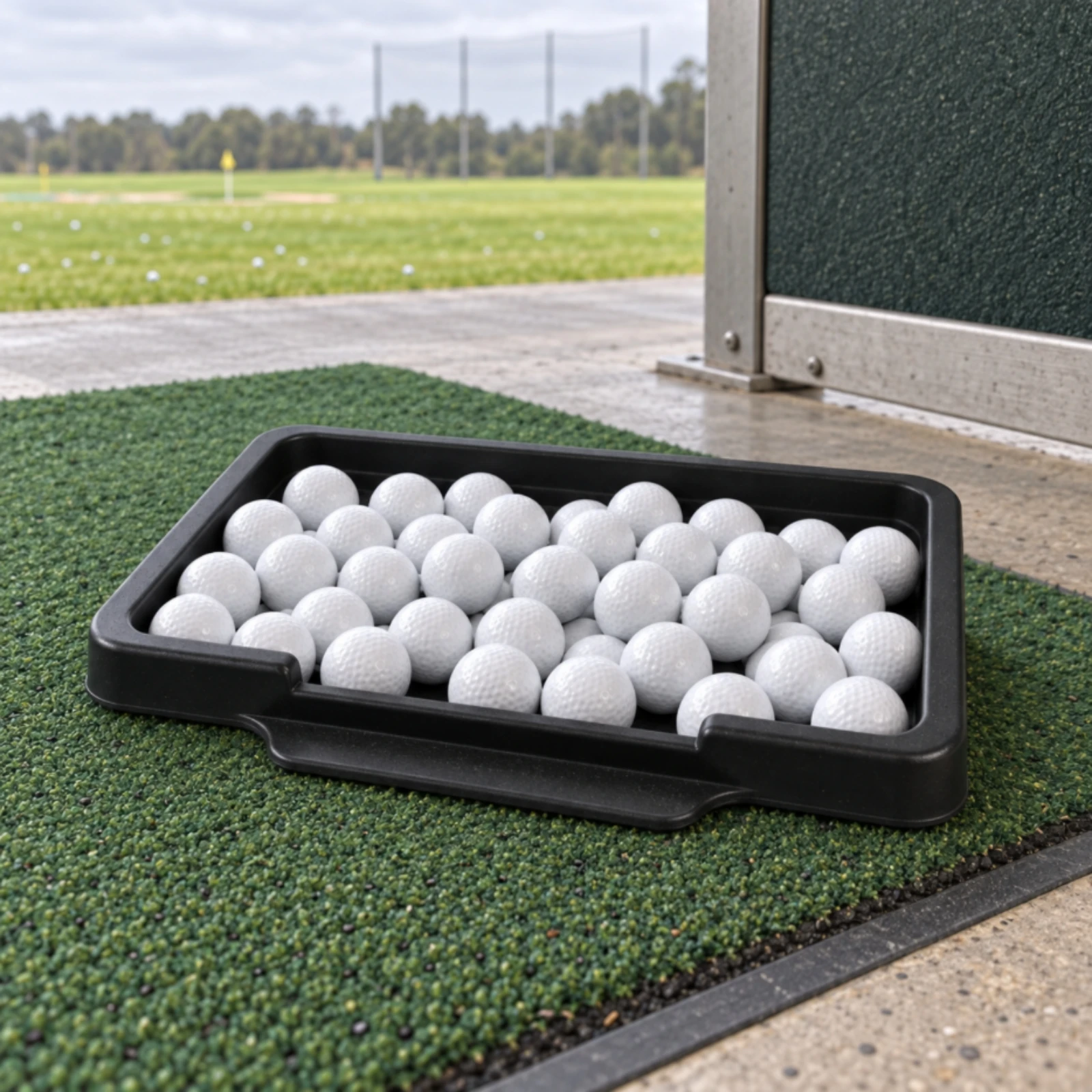 Golf Ball Storage and Dispensing Tray Open Design Golf Ball Tray with Front Handle Practice Equipment Space-Efficient Heavy Duty