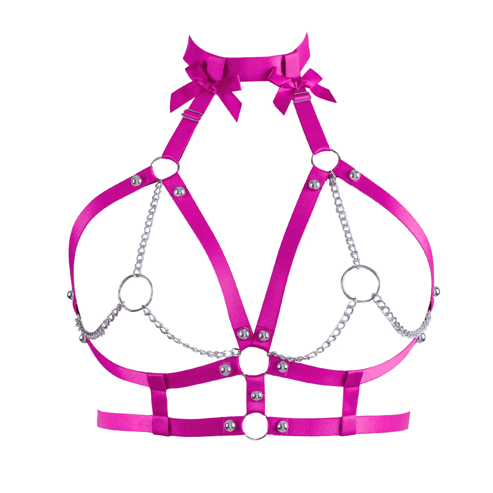 Pole Dance Sexy Lingerie Cage Top Cage Bra Bow Chain Body Harness Belt Women Goth Adjustable Punk Bondage Elastic Underwear