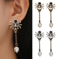 Halloween retro hip-hop pairing with zircon inlaid long spider earrings and skull head cos activity pairing