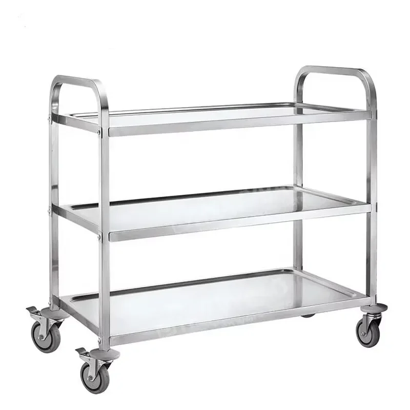 Heavy Duty Stainless Steel Multi Function Trolley with Brake Wheels Mobile Service Cart for Hotel Restaurant Hospital Lab