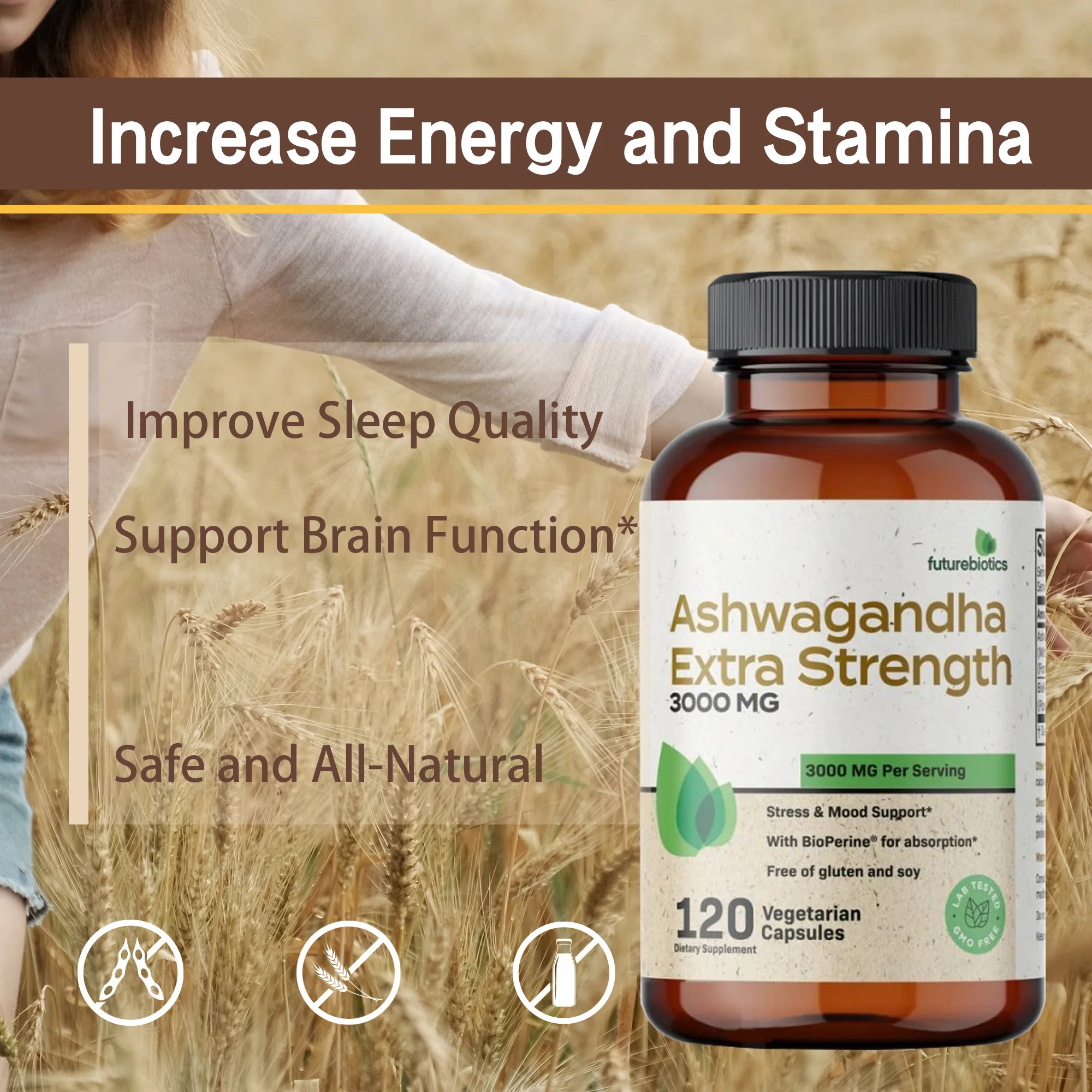 أشواغاندا قوة إضافية 3000 ملغ - تخفيف قوي للتوتر، يعزز وظيفة الدماغ، ويحسن جودة النوم، والمزاج الإيجابي #4