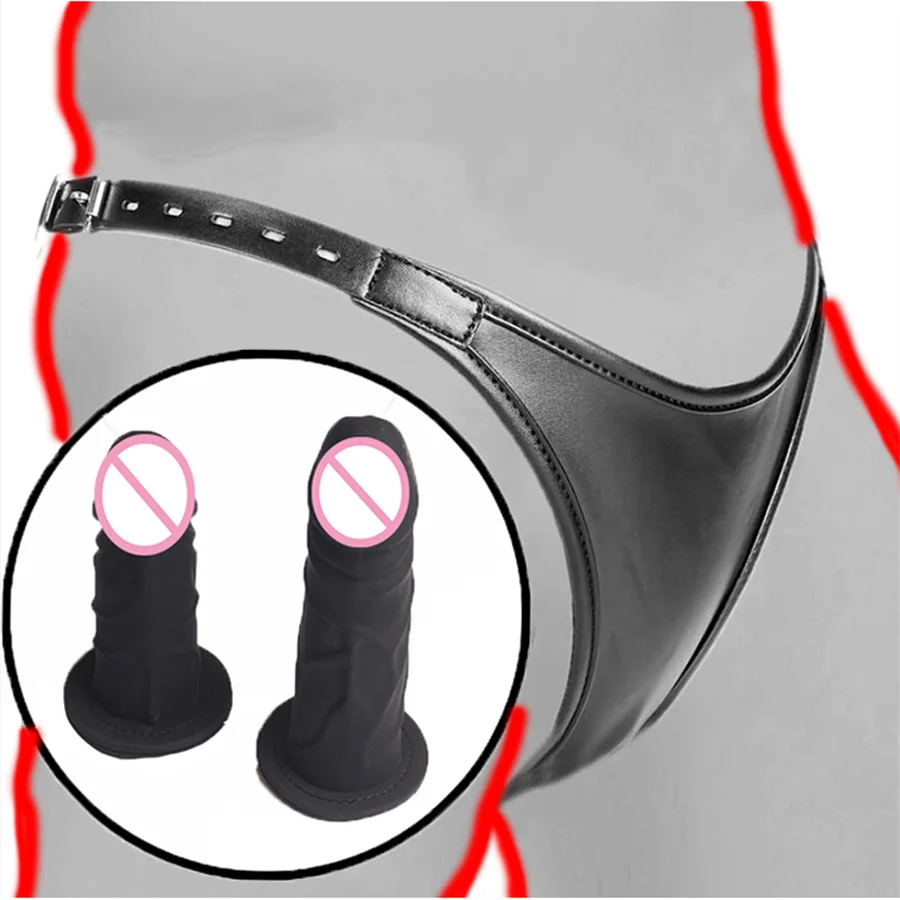 Imbracatura in pelle Mutandine di castità Strapon Silicone Doppi dildo Butt Plug Cintura di castità con spina anale vaginale Masturbatore femminile