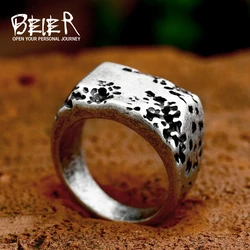 BEIER 2023 New Fashion 316L Stainless Steel Rectangular Ring For Men Solid Cool Biker Men's Ring Retro Jewelry Gift Wholesale