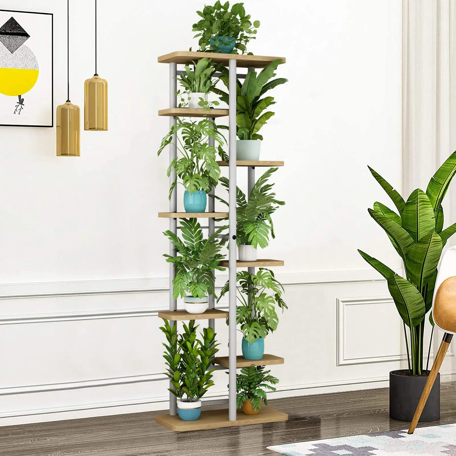 8 Tier Plant Stand Multi-layer Flower Pot Holder Shelf 9 Potted Indoor Outdoor Planter Display Rack Storage Organizer for Garden Patio Balcony Corner Living Room Bonsai Decoration