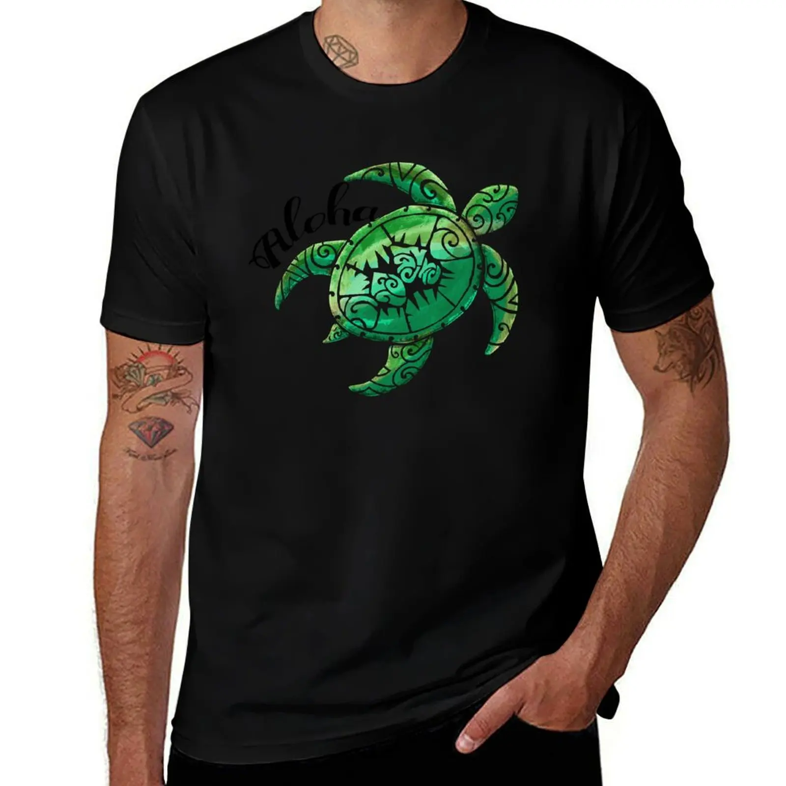 VIntage Hawaiian Turtle Surfacing T-Shirt Breathable Mesh Panel T-Shirt
