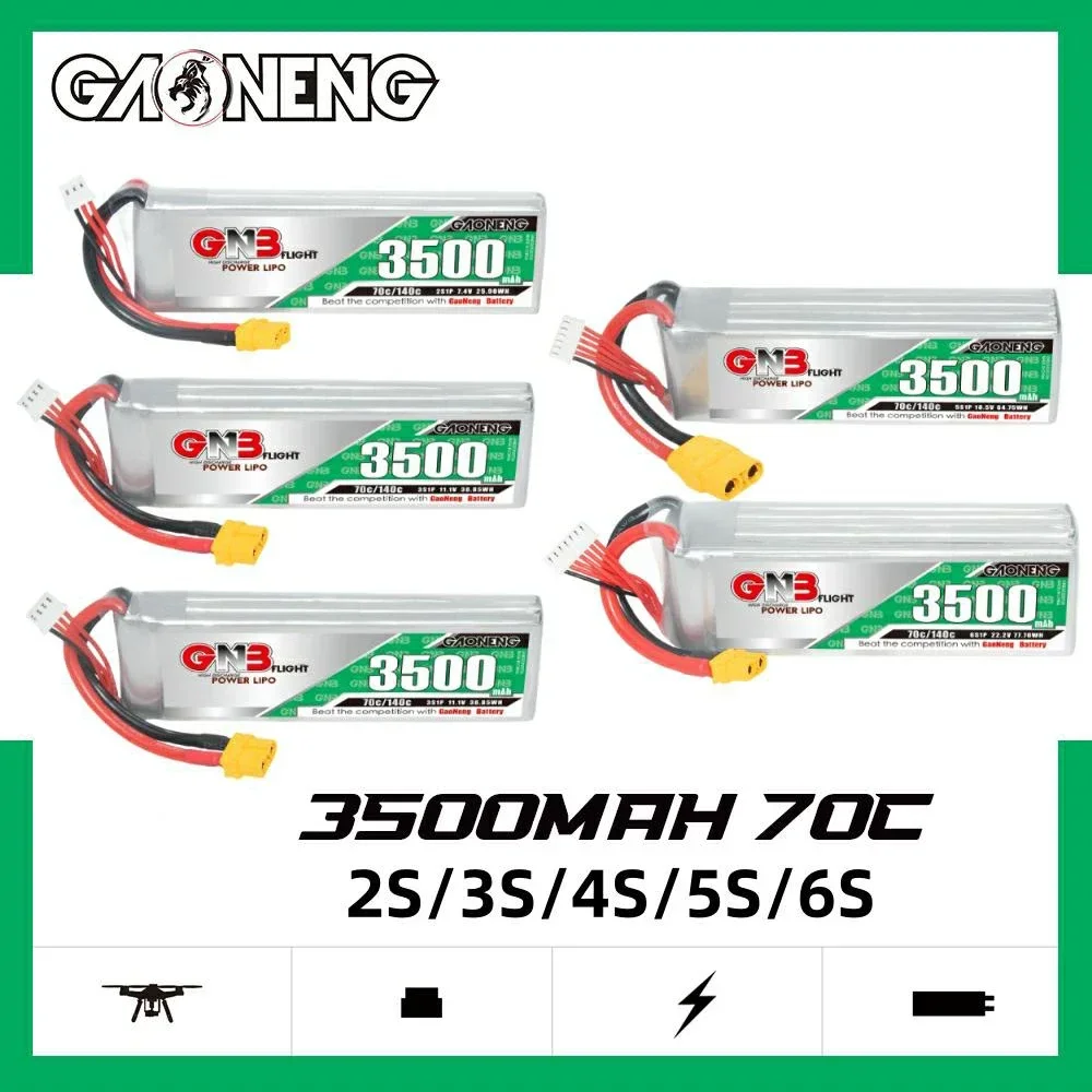 GAONENG GNB 3500mAh 70C 2S1P/3S1P/4S1P/6S1P 7.4V/11.1V/14.8V/22.2V LiPo Battery With XT60 Connector For FPV Drones RC Parts