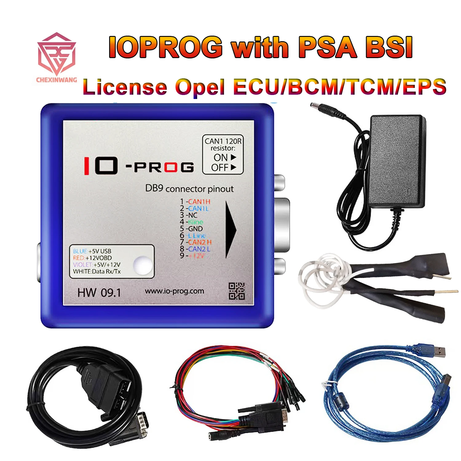 IO Prog PSA ECU Programmer for GM/OPEL/Buick/Peugeot BSI I/O Terminal HW 09.1 FLASH EEPROM Memory Add New License Ioprog