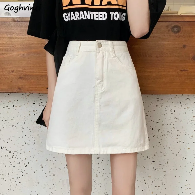 

Skirts Women Denim Solid Summer New All-match Korean Style Mini A-line Leisure Fashion High Waist Female Jupe Streetwear College