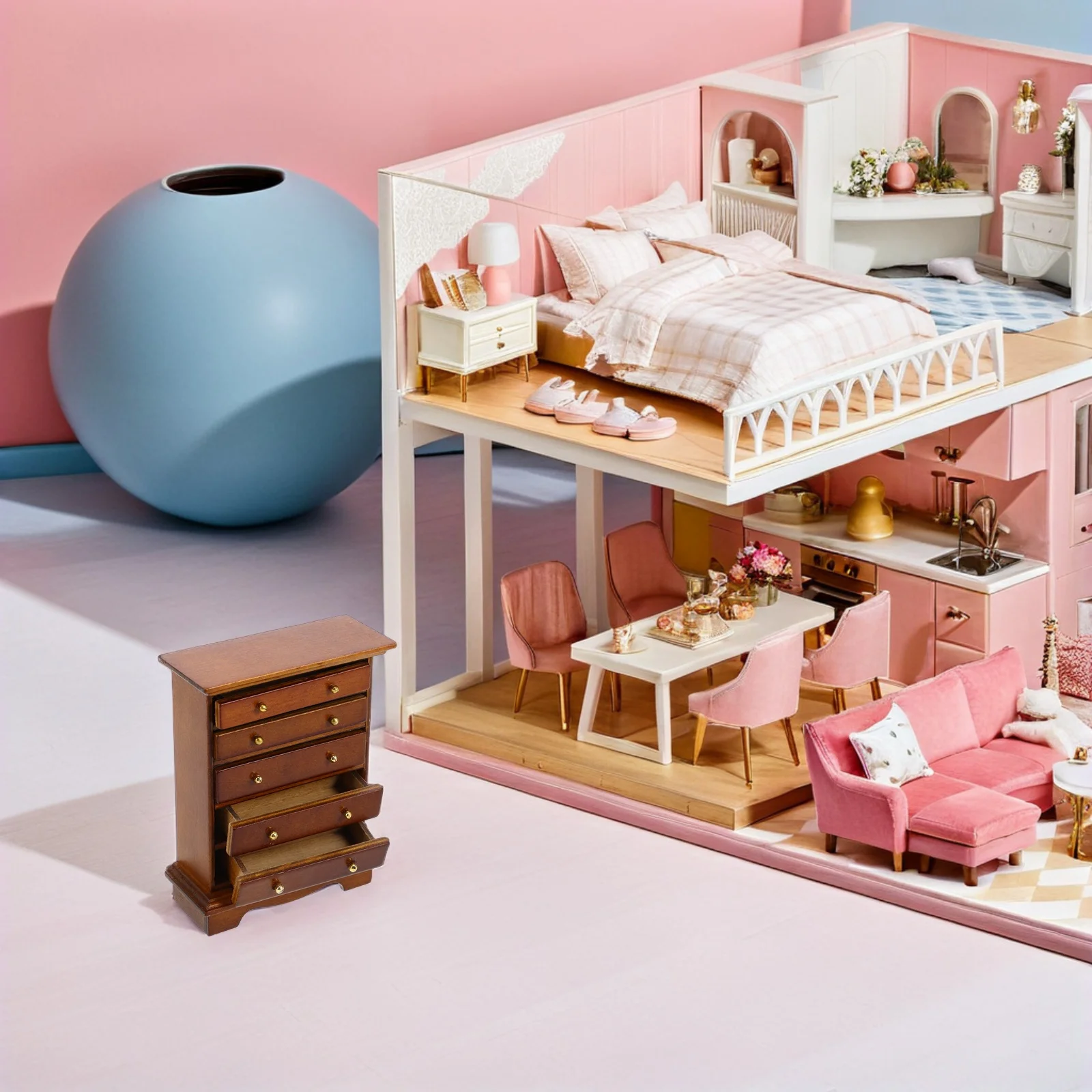 Mini móveis vintage de madeira, armário em miniatura para casa de bonecas, escala 1:12, marrom, mini gaiola de armazenamento, crianças, brincar, armário, casa de bonecas